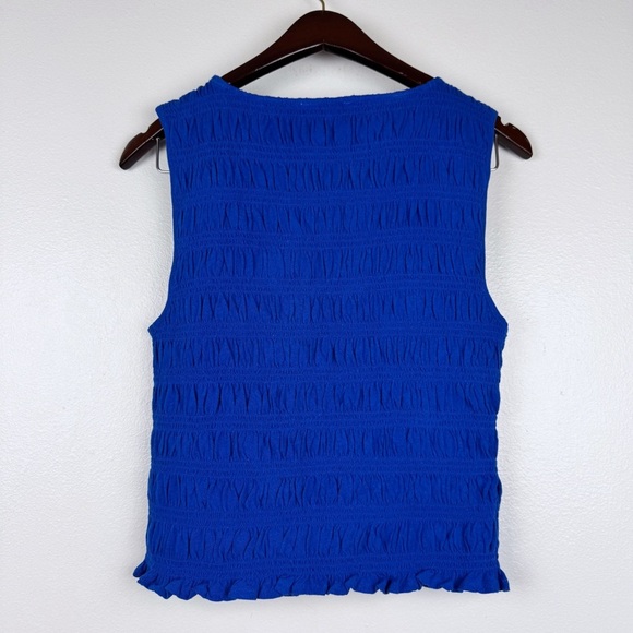 Madewell Smocked Cotton Linen Blend Ruffle Hem Boatneck Tank Blue Size S NWT - Picture 6 of 8